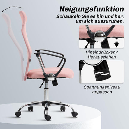 Ergonomická kancelářská židle, vysoké opěradlo, růžová, síťovina