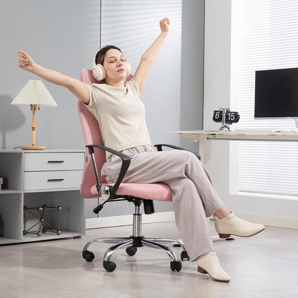Ergonomická kancelářská židle, vysoké opěradlo, růžová, síťovina