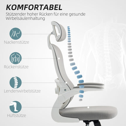 Ergonomická kancelářská židle, síťované opěradlo, nastavitelná, šedá