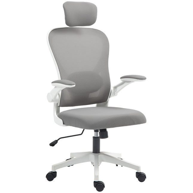 Ergonomická kancelářská židle, síťovina, sklopné područky, šedá