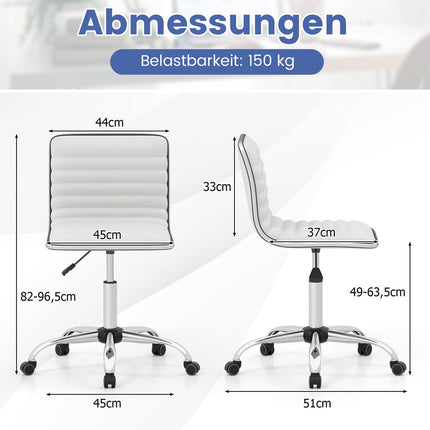 Ergonomická kancelářská židle, bez područek, nastavitelná výška, bílá