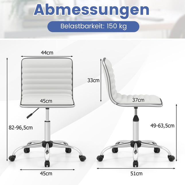 Ergonomická kancelářská židle, bez područek, nastavitelná výška, bílá