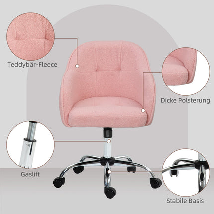 Ergonomic Office Chair, Pink Teddy Fleece, Adjustable Height