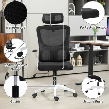 Ergonomická kancelářská židle s nastavitelnou opěrkou hlavy, černá síťovina