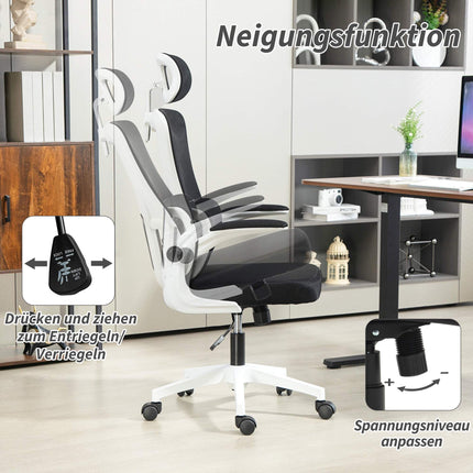 Ergonomická kancelářská židle s nastavitelnou opěrkou hlavy, černá síťovina