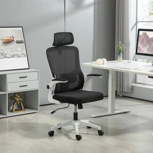 Ergonomická kancelářská židle s nastavitelnou opěrkou hlavy, černá síťovina