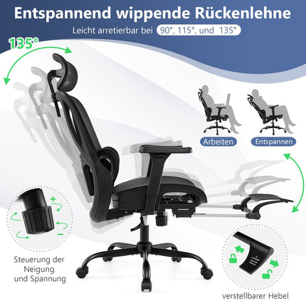 Ergonomická kancelářská židle s nastavitelnou opěrkou hlavy a podnožkou