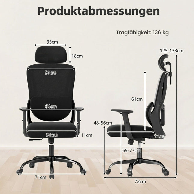 Ergonomická kancelářská židle s nastavitelnou opěrkou hlavy a bederní opěrkou