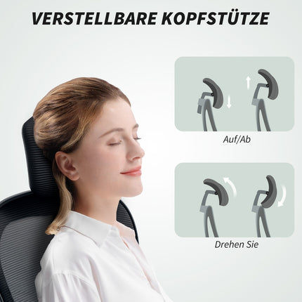 Ergonomická kancelářská židle s nastavitelnou opěrkou hlavy a bederní opěrkou