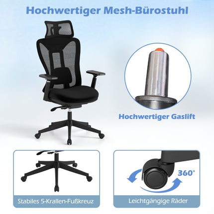 Ergonomická kancelářská židle s nastavitelnou bederní opěrkou a opěrkou hlavy