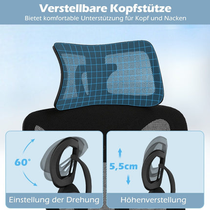 Ergonomická kancelářská židle s nastavitelnou bederní opěrkou a opěrkou hlavy