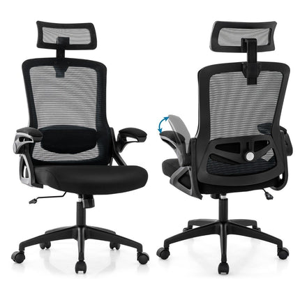 Ergonomická kancelářská židle s nastavitelnou bederní opěrkou a opěrkou hlavy, počítačová židle, černá