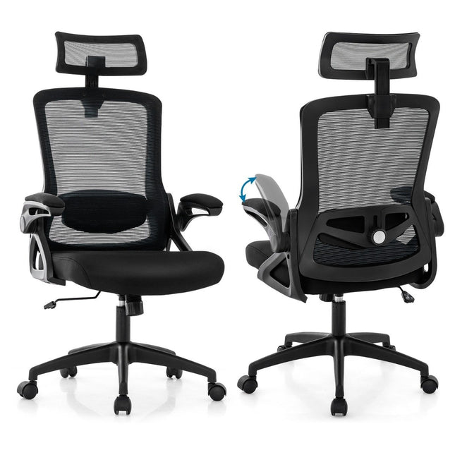 Ergonomická kancelářská židle s nastavitelnou bederní opěrkou a opěrkou hlavy, počítačová židle, černá