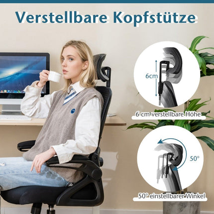 Ergonomická kancelářská židle s nastavitelnou bederní opěrkou a opěrkou hlavy, počítačová židle, černá