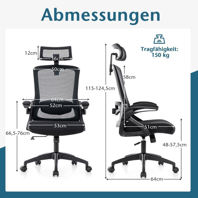 Ergonomická kancelářská židle s nastavitelnou bederní opěrkou a opěrkou hlavy, počítačová židle, černá