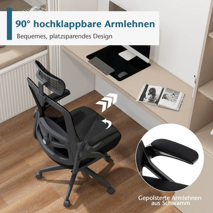 Ergonomická kancelářská židle s nastavitelnou bederní opěrkou a opěrkou hlavy, počítačová židle, černá