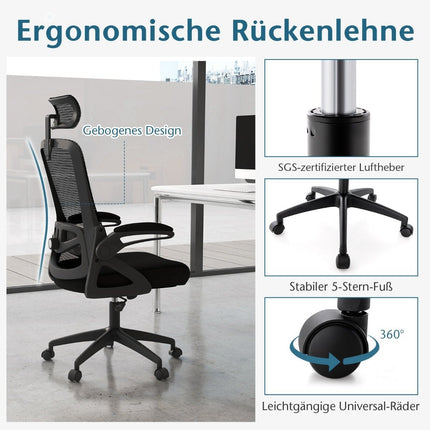 Ergonomická kancelářská židle s nastavitelnou bederní opěrkou a opěrkou hlavy, počítačová židle, černá