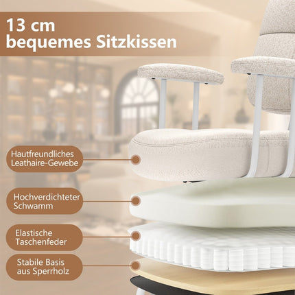 Ergonomická kancelářská židle s područkami a kolečky, béžová