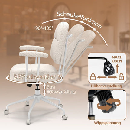Ergonomická kancelářská židle s područkami a kolečky, béžová