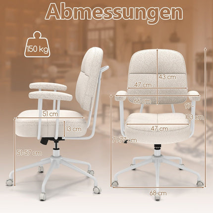 Ergonomická kancelářská židle s područkami a kolečky, béžová