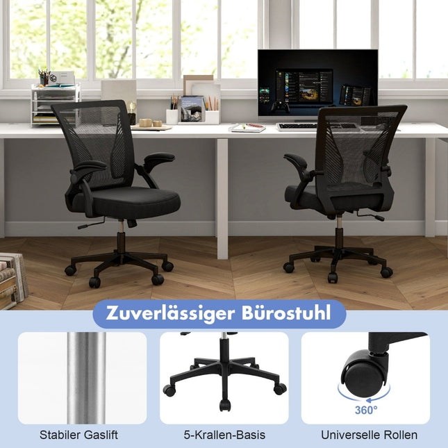 Ergonomická kancelářská židle se sklopnými područkami, střední opěradlo, 57 x 63 x 90-100cm, černá