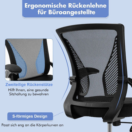 Ergonomická kancelářská židle se sklopnými područkami, střední opěradlo, 57 x 63 x 90-100cm, černá
