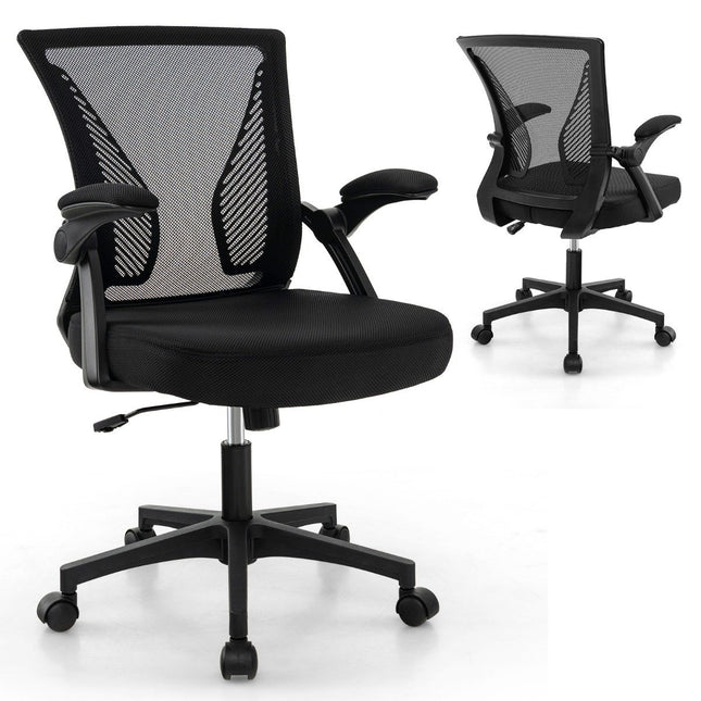 Ergonomická kancelářská židle se sklopnými područkami, střední opěradlo, 57 x 63 x 90-100cm, černá