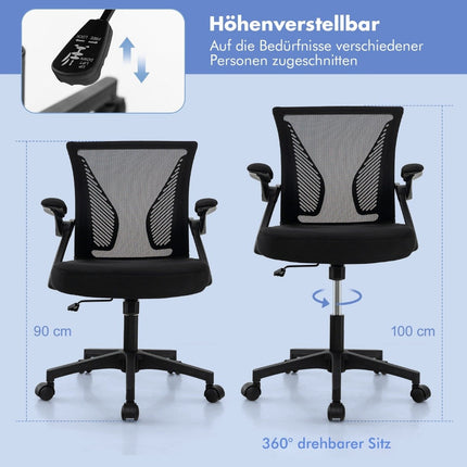 Ergonomická kancelářská židle se sklopnými područkami, střední opěradlo, 57 x 63 x 90-100cm, černá