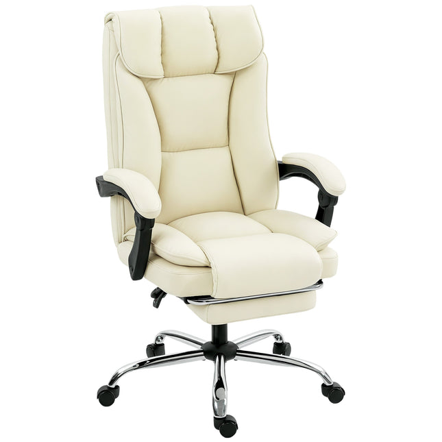 Ergonomická kancelářská židle s podnožkou, umělá kůže, béžová/černá