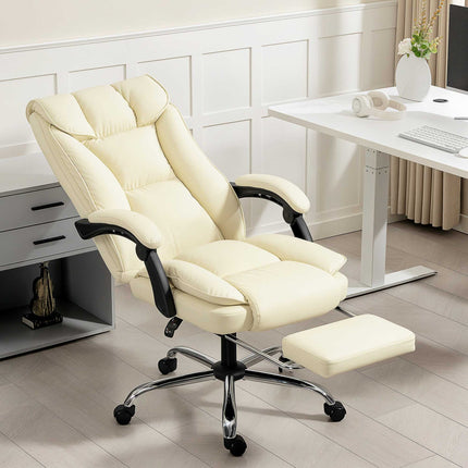 Ergonomická kancelářská židle s podnožkou, umělá kůže, béžová/černá