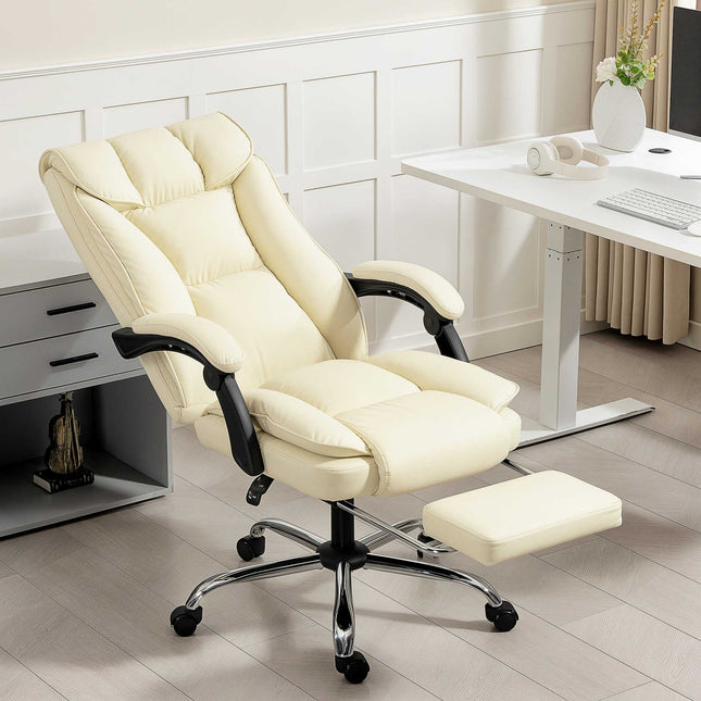 Ergonomická kancelářská židle s podnožkou, umělá kůže, béžová/černá