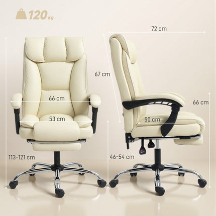 Ergonomická kancelářská židle s podnožkou, umělá kůže, béžová/černá
