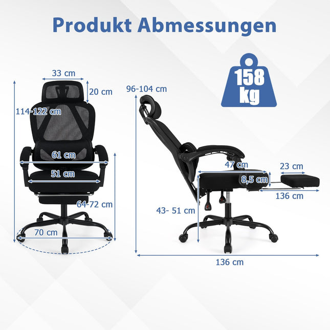 Ergonomická kancelářská židle s podnožkou a nastavitelným opěradlem