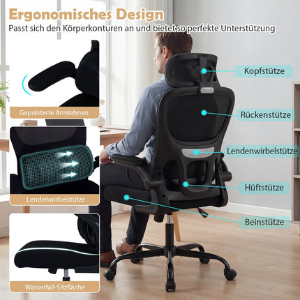 Ergonomická kancelářská židle s bederní opěrkou, černá