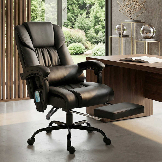 Ergonomická kancelářská židle s masáží a podnožkou, černá