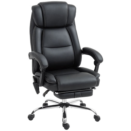 Ergonomická kancelářská židle s masáží a podnožkou, černá kůže