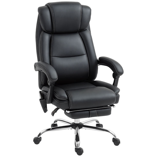Ergonomická kancelářská židle s masáží a podnožkou, černá kůže