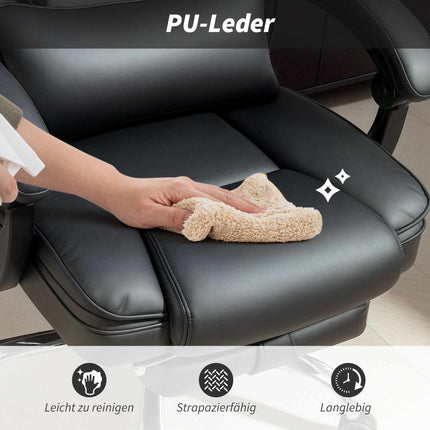 Ergonomická kancelářská židle s masáží a podnožkou, černá kůže