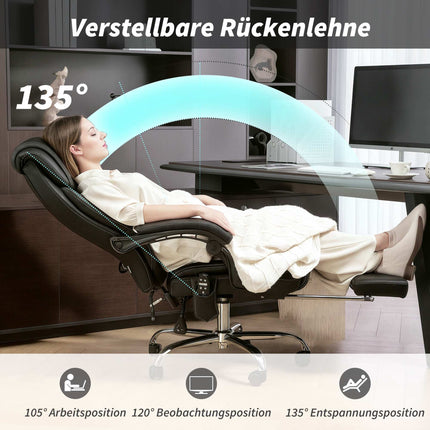 Ergonomická kancelářská židle s masáží a podnožkou, černá kůže