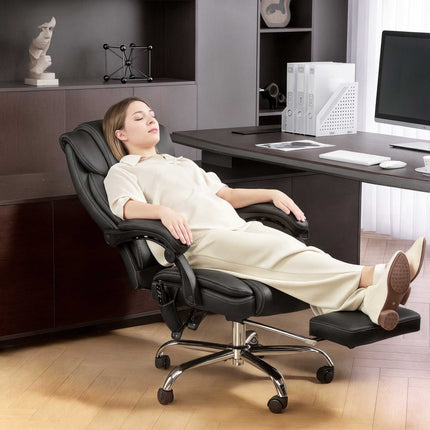 Ergonomická kancelářská židle s masáží a podnožkou, černá kůže
