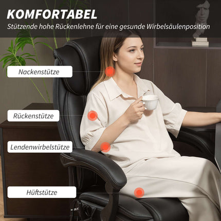 Ergonomická kancelářská židle s masáží a podnožkou, černá kůže