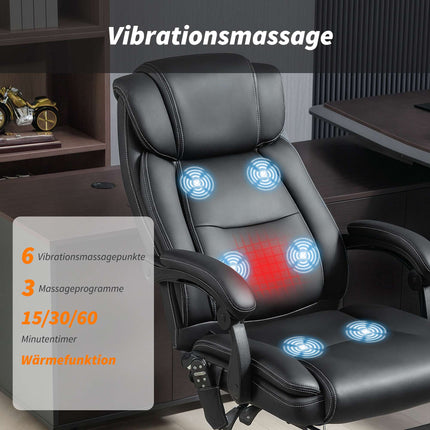 Ergonomická kancelářská židle s masáží a podnožkou, černá kůže