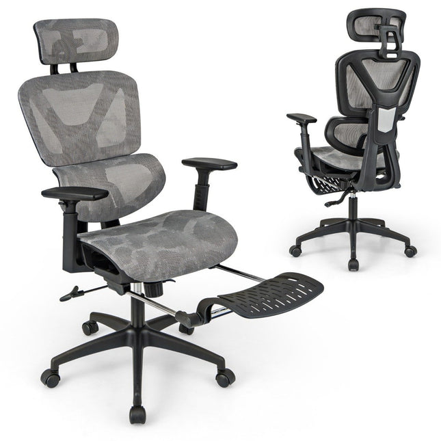 Ergonomische bureaustoel met intrekbare voetensteun en verstelbare hoofdsteun voor computerstoelen