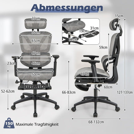 Ergonomická kancelářská židle s výsuvnou podnožkou a nastavitelnou opěrkou hlavy, počítačová židle