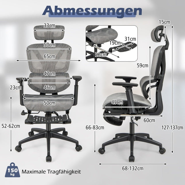 Ergonomische bureaustoel met intrekbare voetensteun en verstelbare hoofdsteun voor computerstoelen
