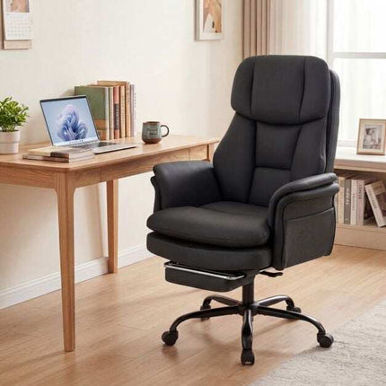 Ergonomic Office Chair with Retractable Footrest, Black