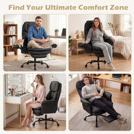 Ergonomic Office Chair with Retractable Footrest, Black