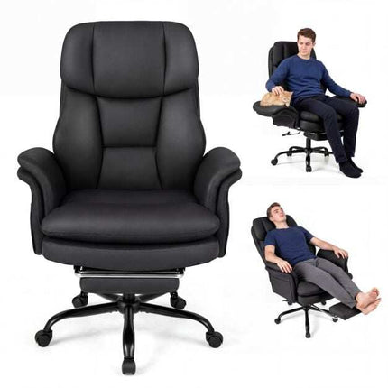 Ergonomic Office Chair with Retractable Footrest, Black