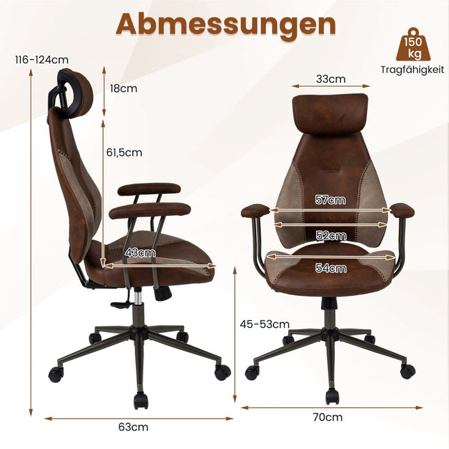 Ergonomická kancelářská židle se semišovou látkou, nastavitelná opěrka hlavy