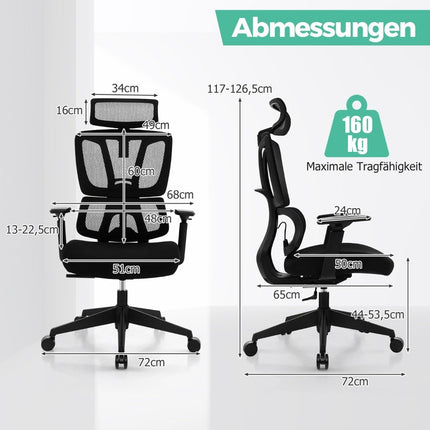 Ergonomická kancelářská židle s bederní opěrkou ve tvaru N, otočná židle k psacímu stolu, černá